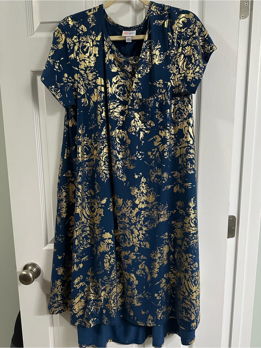 LuLaRoe Navy and Gold Floral Dress L